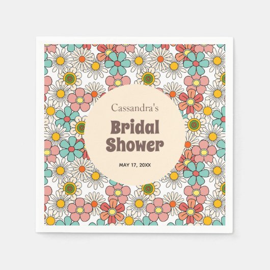 Retro Hippie Groovy Flower Vrijgezellenfeest Servet (Voorkant)