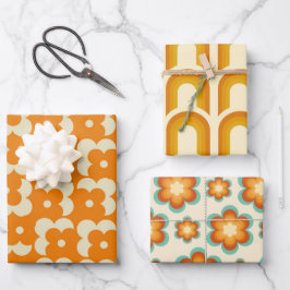 Retro Hippie Groovy Seventies Floral & Rainbow 60s Inpakpapier Vel