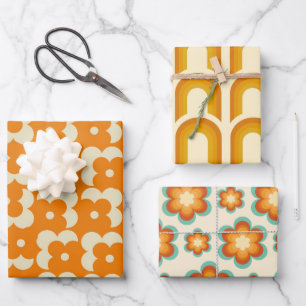 Retro Hippie Groovy Seventies Floral & Rainbow 60s Inpakpapier Vel