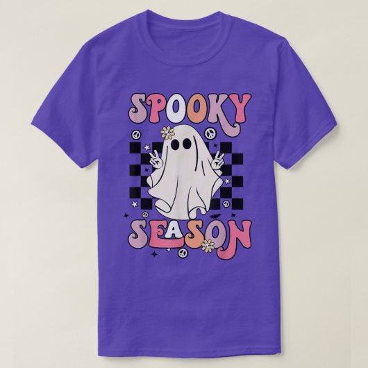 Retro Hippie Halloween Cute Ghost Spooky Season Wo T-shirt (Design voorkant)