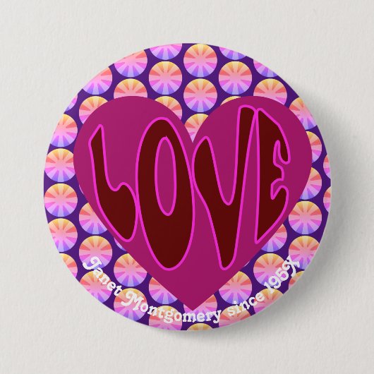 Retro Hippie hart liefde aangepaste verjaardag Ronde Button 7,6 Cm (Voorkant)