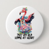 Retro Hippie in het hart Flamingo Flower Child Ronde Button 7,6 Cm (Voorkant)