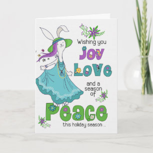 Retro Hippie Joy Love and Peace Holiday Bunny Feestdagen Kaart