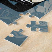 Retro Hippie Kever Bug Car Floral Blauwgroen Legpuzzel (Zijkant)