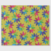 Retro hippie kleurrijk glimlachend bloespatroon cadeaupapier (Vlak)