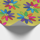 Retro hippie kleurrijk glimlachend bloespatroon cadeaupapier (Hoek)