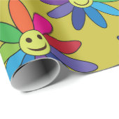 Retro hippie kleurrijk glimlachend bloespatroon cadeaupapier (Rol Hoek)