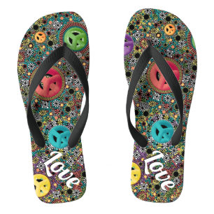 Retro Hippie Kleurrijk Vredesteken 60s Patroon Teenslippers