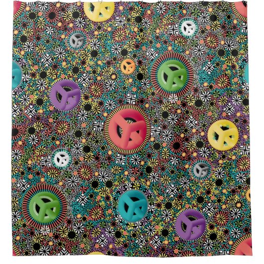 Retro Hippie Kleurrijke Cirkels 60s Patroon Douchegordijn (Voorkant)