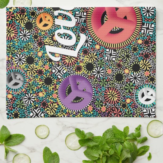 Retro Hippie Kleurrijke Cirkels 60s Patroon Theedoek (Gevouwen)