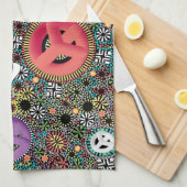 Retro Hippie Kleurrijke Cirkels 60s Patroon Theedoek (Quarter Fold)