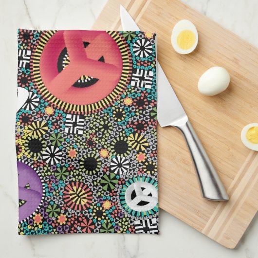 Retro Hippie Kleurrijke Cirkels 60s Patroon Theedoek (Quarter Fold)