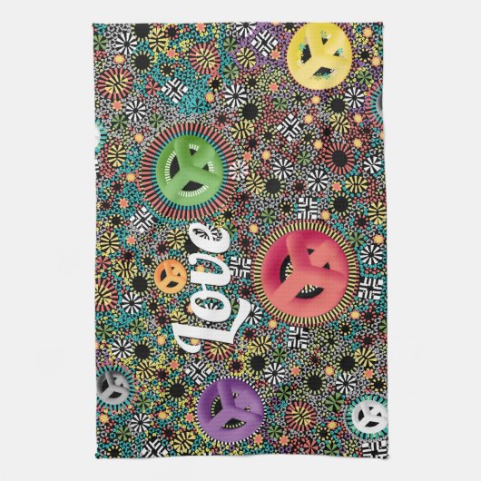 Retro Hippie Kleurrijke Cirkels 60s Patroon Theedoek (Verticaal)