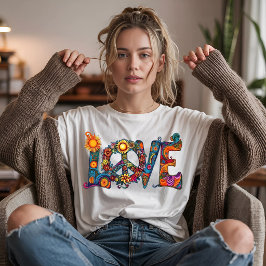 Retro Hippie Liefde Psychedelische Lettering Tri-Blend Shirt