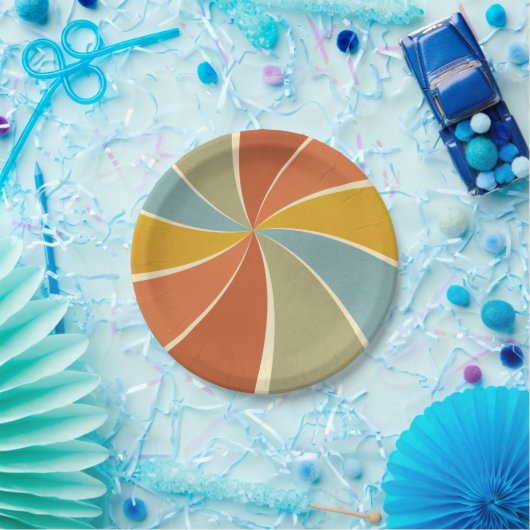 Retro Hippie Mixed Paint Style Swirls Pattern Papieren Bordje (Feest)