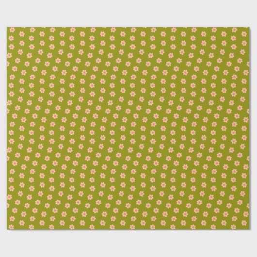 Retro Hippie Olijf Groen Bloemen Wrapping Papier (Vlak)