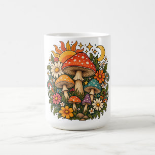 Retro Hippie Paddenstoel & Wilde Bloem Illustratie Koffiemok