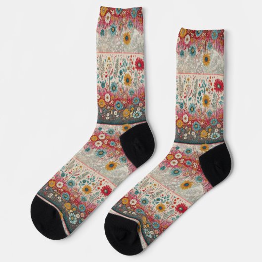 Retro Hippie: Patchwork Tuin Sokken (Links)
