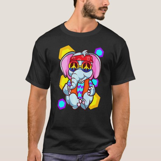 Retro Hippie Peace Elephant Love Animals T-shirt (Voorkant)