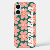 Retro Hippie Peace Flower Green Persoonlijke naam Case-Mate iPhone Case (Achterkant)