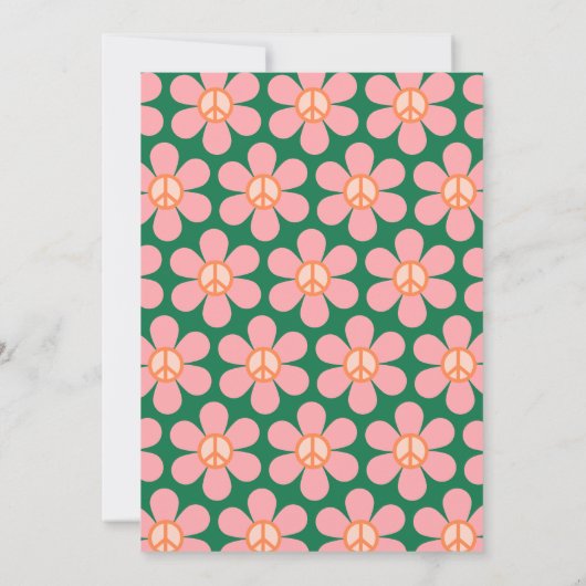 Retro Hippie Peace Flower Green Roze Baby shower Kaart (Achterkant)