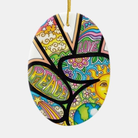 Retro Hippie Peace Keramisch Ornament (Voorkant)