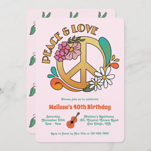 Retro Hippie Peace & Love Bloemen Verjaardag Kaart (Voorkant / Achterkant)