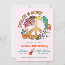 Retro Hippie Peace & Love Bloemen Verjaardag