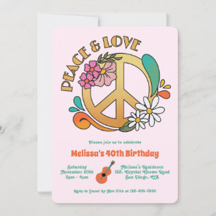 Retro Hippie Peace & Love Bloemen Verjaardag Kaart