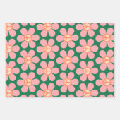 Retro Hippie Peace Sign Flower Green and Pink Inpakpapier Vel (Voorkant 2)