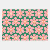 Retro Hippie Peace Sign Flower Green and Pink Inpakpapier Vel (Voorkant)