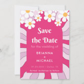 Retro Hippie Pink Arch Daisy Groovy 70 s Save The Date (Voorkant)