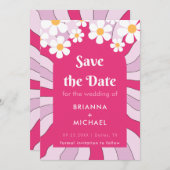 Retro Hippie Pink Arch Daisy Groovy 70 s Save The Date (Voorkant / Achterkant)