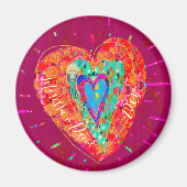 Retro Hippie Pink Turquoise Heart Couple Names Magneet (Voorkant)