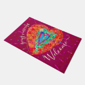 Retro Hippie Pink Turquoise Heart Valentijnsdag Deurmat (Schuin)