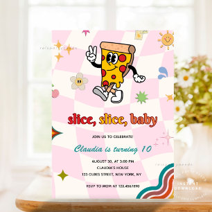 Retro Hippie Pizza Verjaardagsfeest Kaart