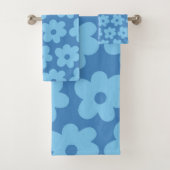 Retro Hippie Preppy Blue Flower Y2K Pattern Bad Handdoek (Insitu)