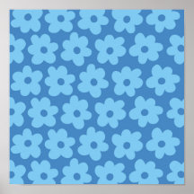 Retro Hippie Preppy Blue Flower Y2K Pattern