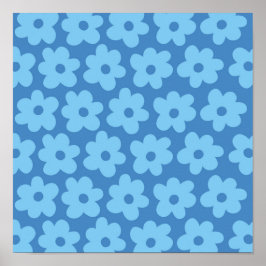 Retro Hippie Preppy Blue Flower Y2K Pattern Poster