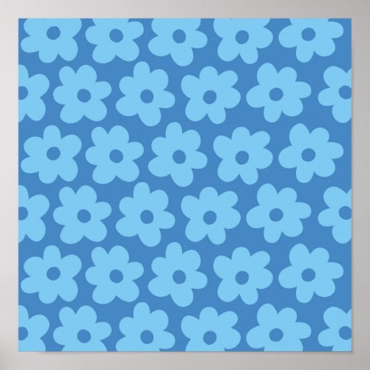Retro Hippie Preppy Blue Flower Y2K Pattern Poster (Voorkant)