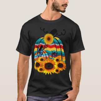 Retro Hippie Pumpkins Sunflower Herfst Autumn Wome T-shirt