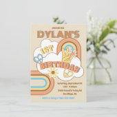 Retro Hippie Rainbow Boy Birthday Party Kaart (Staand voorkant)