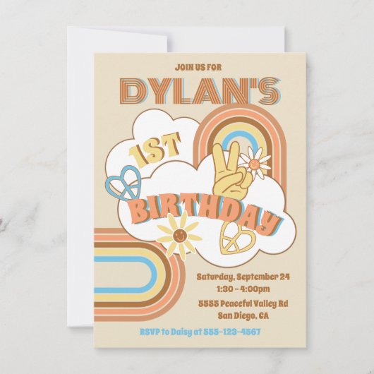 Retro Hippie Rainbow Boy Birthday Party Kaart (Voorkant)