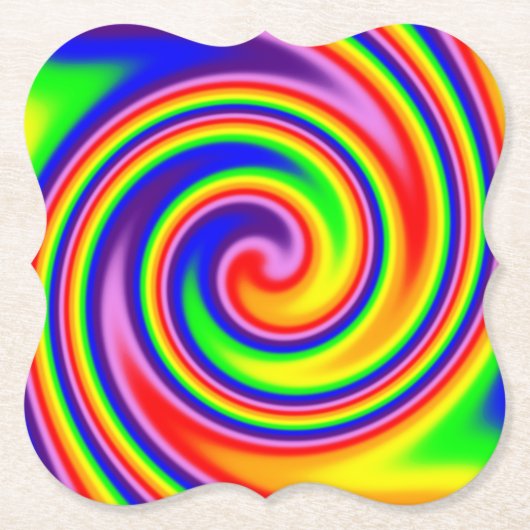 Retro Hippie Rainbow-kleuren Soft Focus Spiral Art Kartonnen Onderzetters (Voorkant)