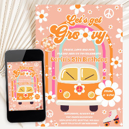 Retro Hippie Rainbow Let's Get Groovy 5th Birthday Kaart