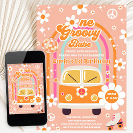 Retro Hippie Rainbow One Groovy Babe 1st Birthday Kaart