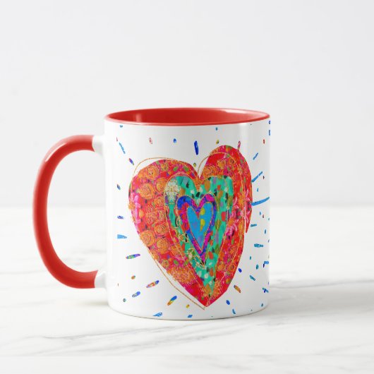 Retro Hippie Red Pink Turquoise Waterverf Heart Mok (Links)