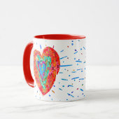 Retro Hippie Red Pink Turquoise Waterverf Heart Mok (Voorkant links)