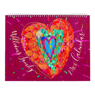 Retro Hippie Red Turquoise Heart, aangepast 2023 F Kalender