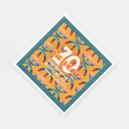 Retro Hippie Regenboog Vredesbord 70e Verjaardag Servet (Hoek)